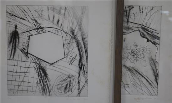 2 Jane Sanders abstract prints 28 x 25cm.